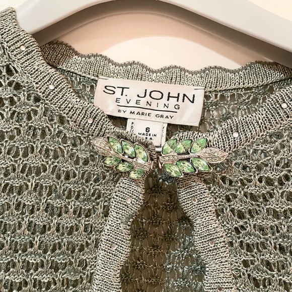 St. John evening vintage open knit green cardigan: size 6 - Picture 4 of 6
